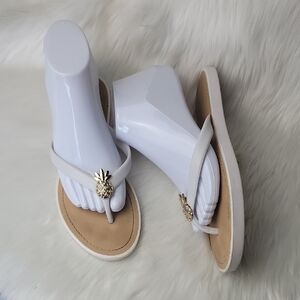 PANAMA JACK White Gold Rhinestone Pineapple Adorn Rubber Preppy Boho Flip Flop 9